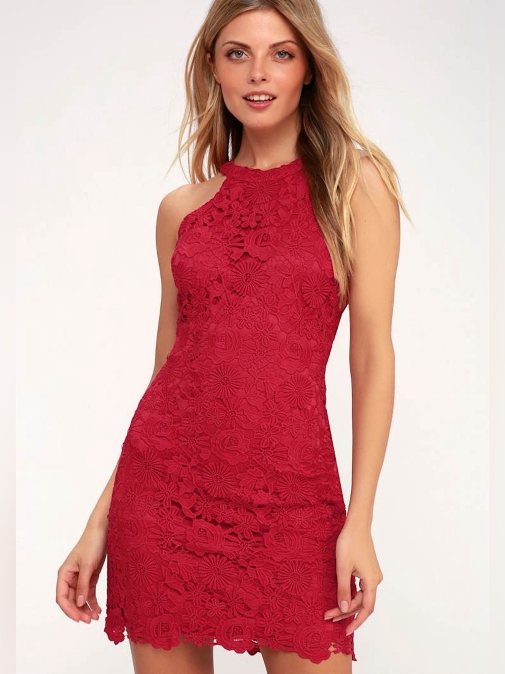 Lulus Love Poem Wine Red Lace Mini Dress Size Small NWT